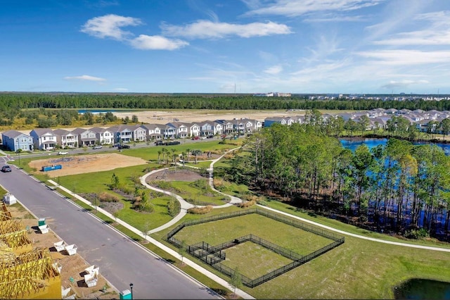 aerial view with a residential view and a water view