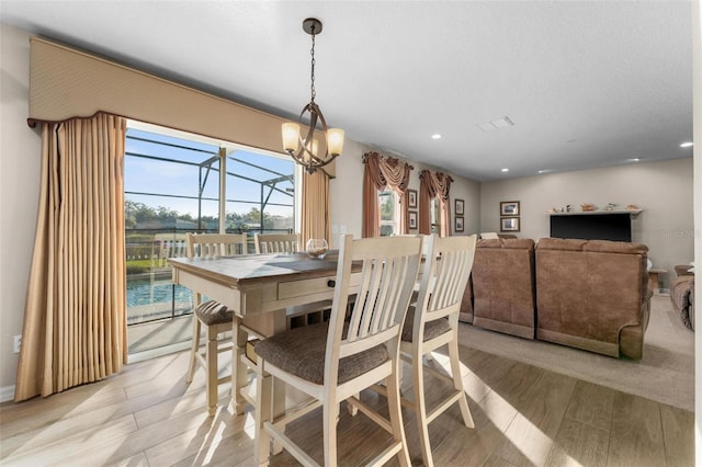 dining room with a chandelier