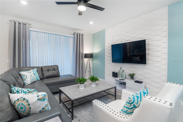 living room with ceiling fan