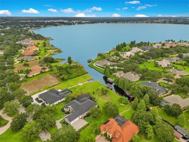 aerial view with a water view