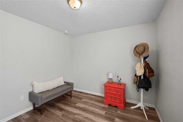 sitting room featuring hardwood / wood-style floors and a textured ceiling