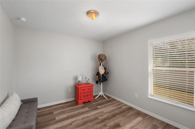 sitting room featuring dark wood-type flooring and a textured ceiling