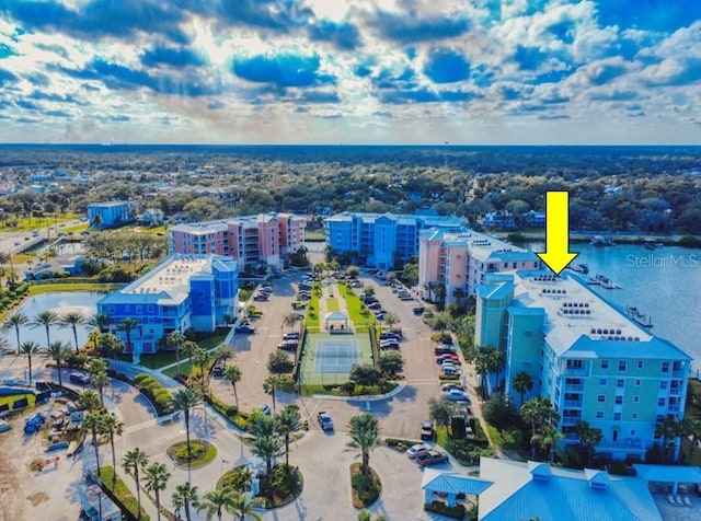 aerial view with a water view