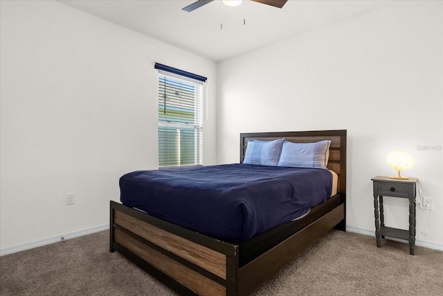 bedroom featuring carpet flooring and ceiling fan