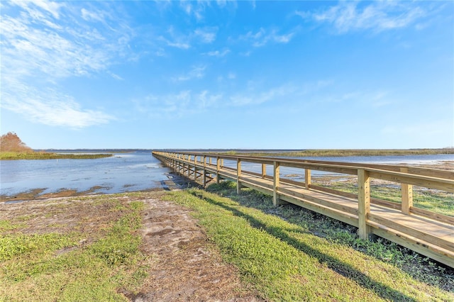 view of dock with a water view