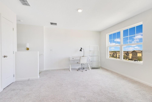 unfurnished office featuring light colored carpet