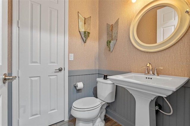 bathroom featuring hardwood / wood-style flooring and toilet