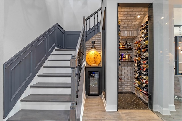 wine area with beverage cooler