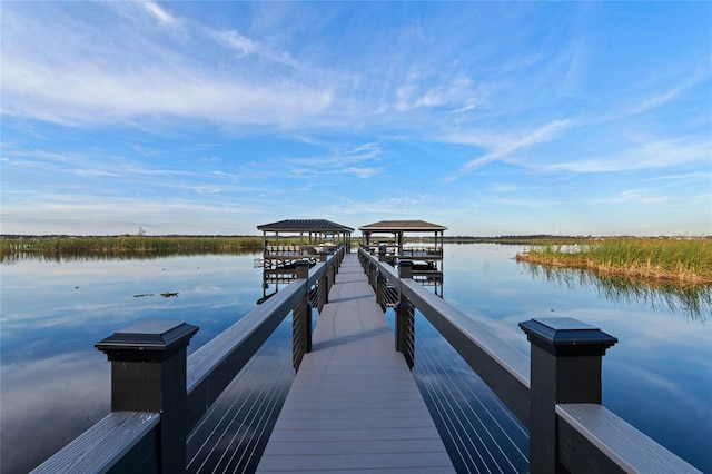 dock area featuring a water view