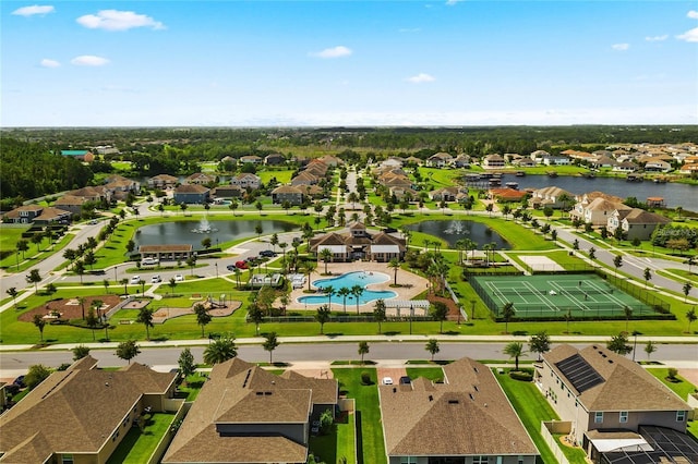 aerial view with a water view