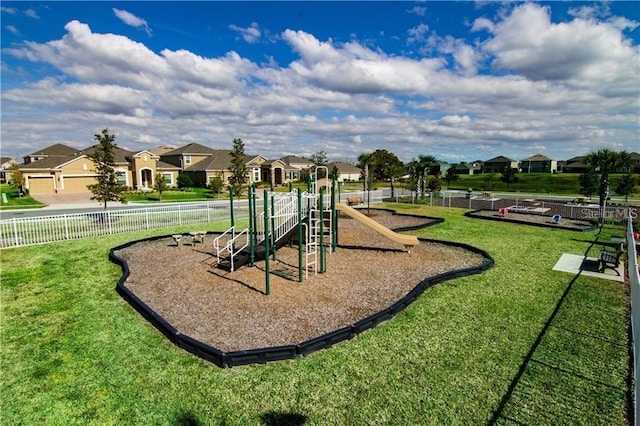 view of play area with a yard