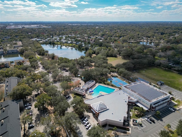 bird's eye view featuring a water view