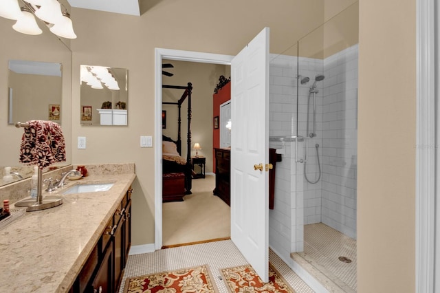 bathroom featuring vanity and walk in shower