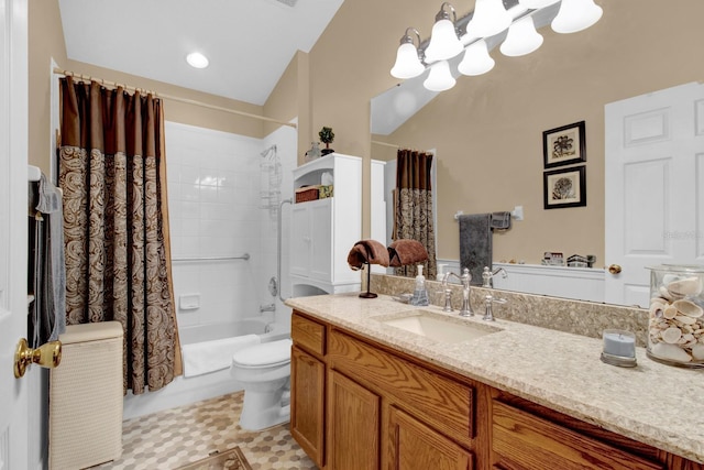 full bathroom with vanity, toilet, and shower / bath combo