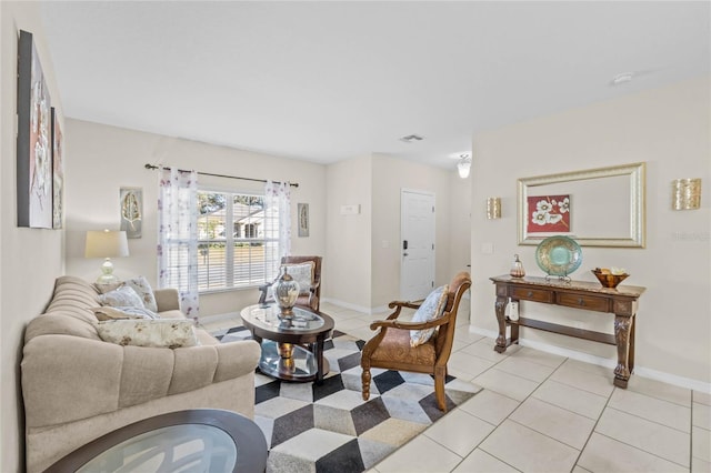 living room featuring light tile patterned floors