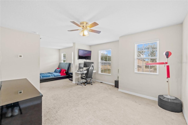 bedroom with carpet floors and ceiling fan