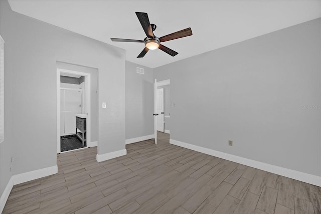 unfurnished bedroom featuring a closet, ceiling fan, and light wood-type flooring