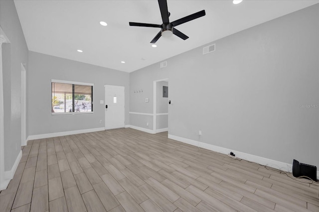 unfurnished room featuring ceiling fan and light wood-type flooring