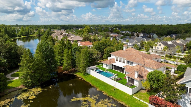 aerial view with a water view