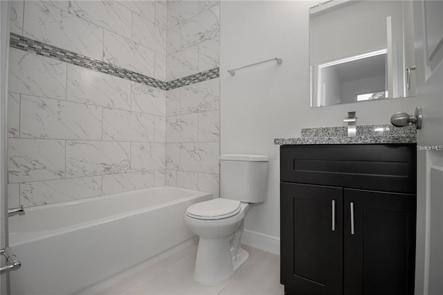 full bathroom with vanity, toilet, tile patterned floors, and tiled shower / bath