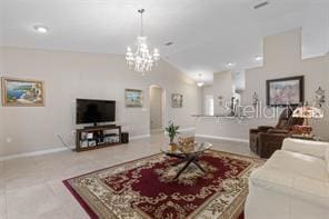 living room with a chandelier