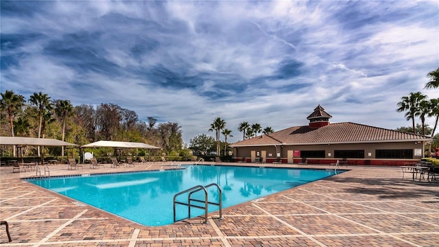 view of swimming pool featuring a patio