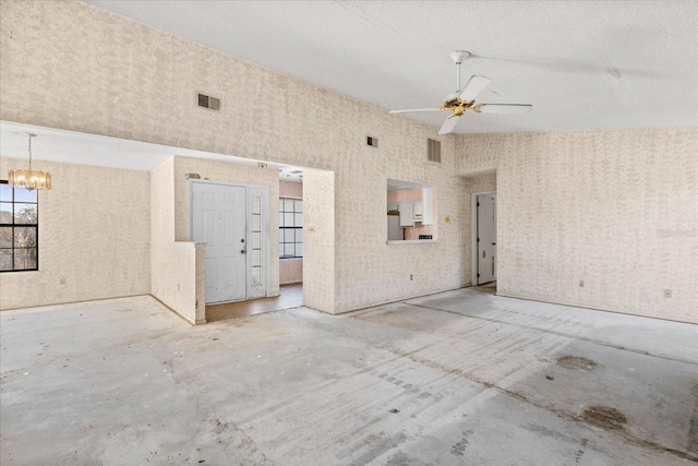 interior space featuring ceiling fan