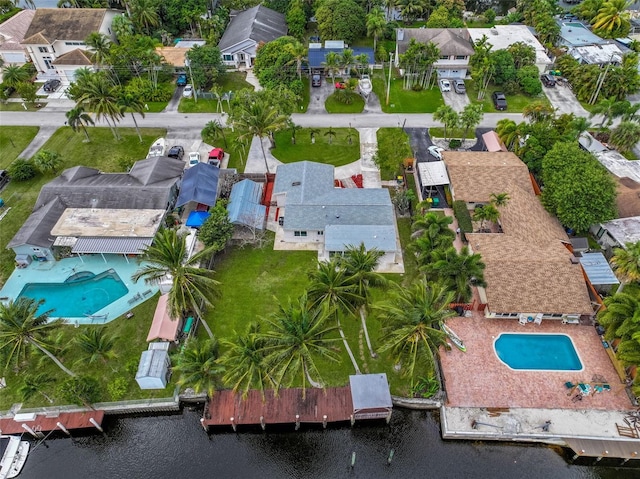 bird's eye view featuring a water view