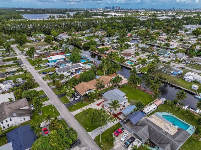 bird's eye view featuring a water view