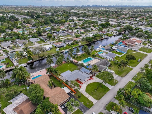 aerial view with a water view