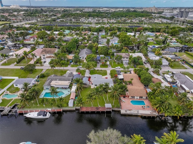 aerial view featuring a water view