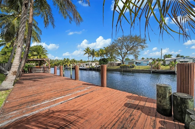 view of dock with a water view