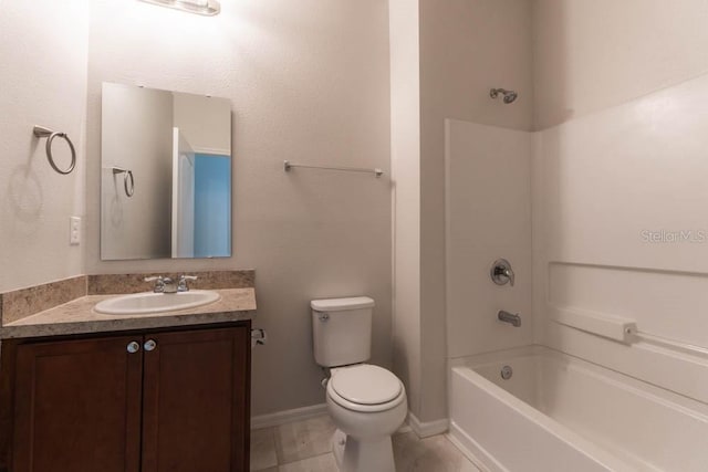 full bathroom with vanity, shower / bathtub combination, and toilet