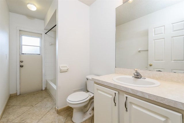 full bathroom featuring tile patterned floors, vanity, toilet, and shower / bathtub combination