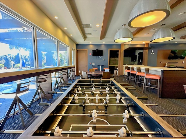 game room featuring recessed lighting and visible vents