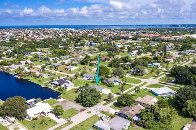 bird's eye view featuring a water view