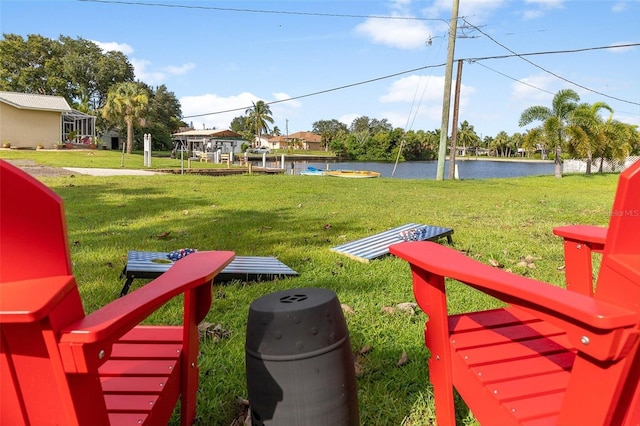 view of yard with a water view