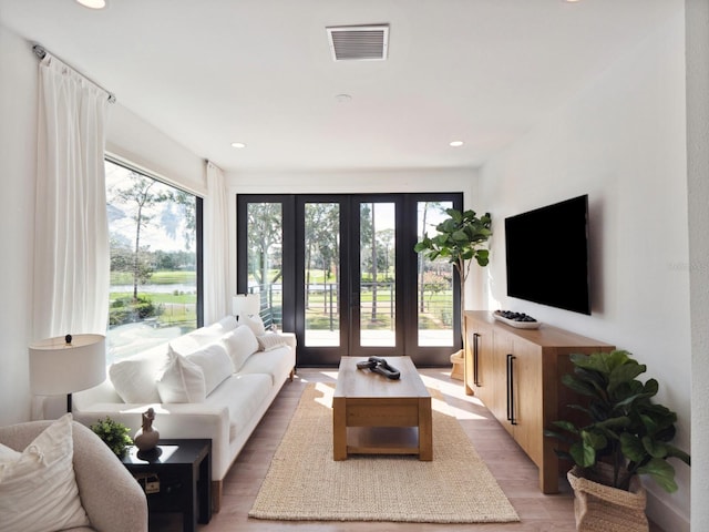 living room featuring light hardwood / wood-style flooring and plenty of natural light