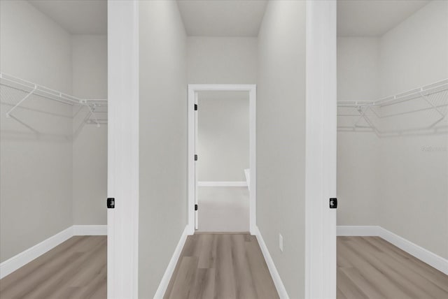 spacious closet featuring light hardwood / wood-style floors