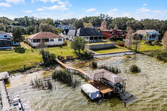 aerial view with a water view