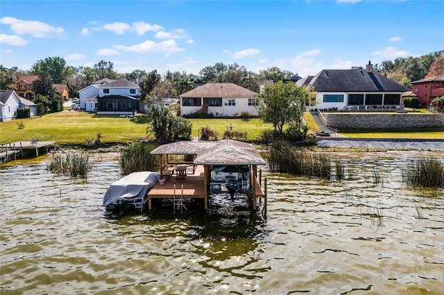 view of dock with a water view