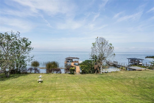 water view featuring a dock