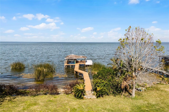 view of dock with a water view