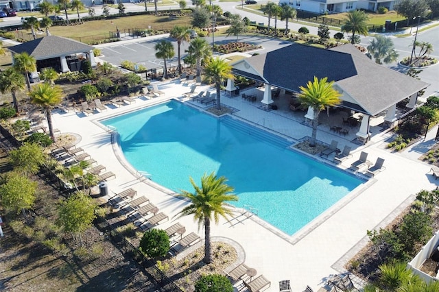 view of swimming pool featuring a patio area