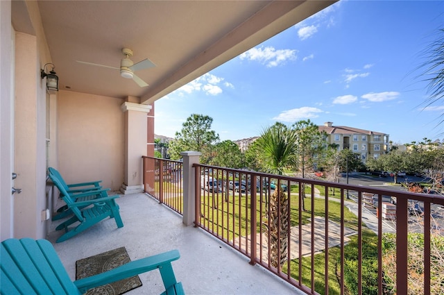 balcony with ceiling fan