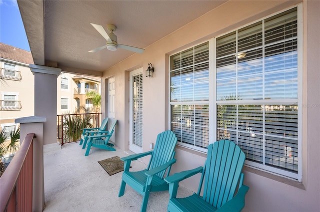 balcony with ceiling fan