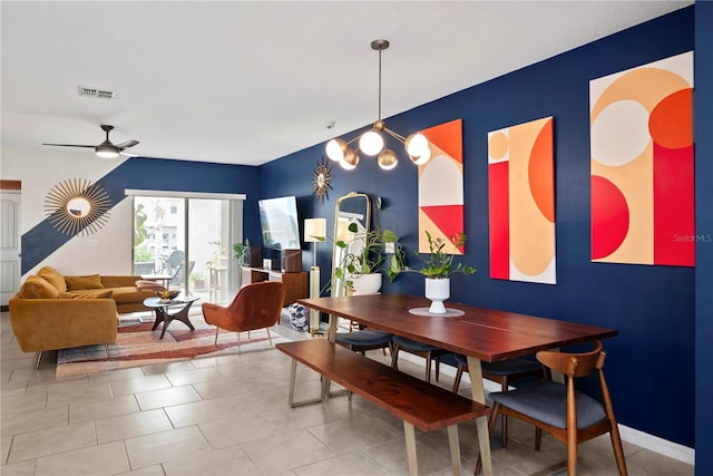 dining area with ceiling fan