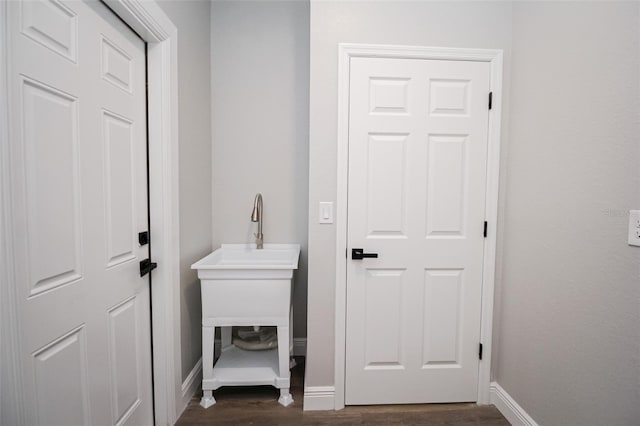 interior space with dark hardwood / wood-style flooring