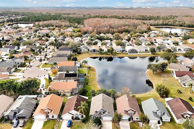 aerial view featuring a water view and a residential view