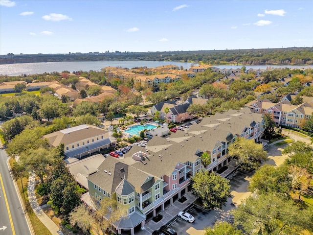 bird's eye view featuring a water view